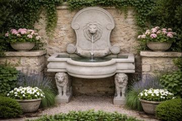 Rectangle Dome Lion Top Concrete Water  Fountain